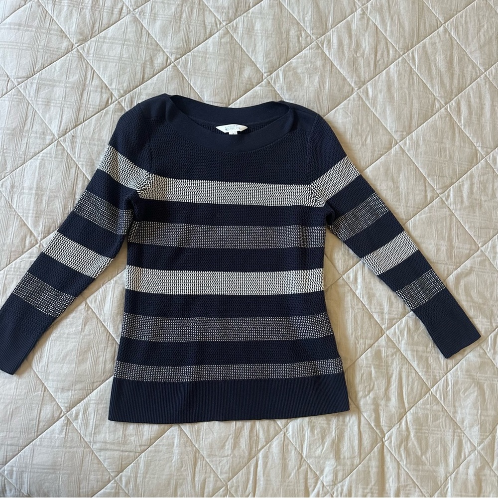 Market & Spruce Navy and Gray Striped Sweater- Petite Sz Small